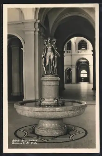 AK Zürich, Polytechnikum, Brunnen in der Halle