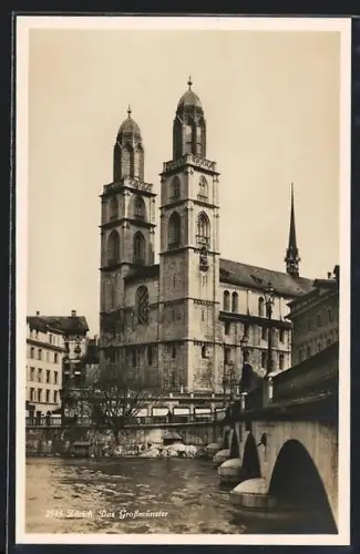 AK Zürich, Grossmünster mit Brücke