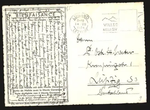 Künstler-AK Melide, Ortspartie mit dem Monte Generoso