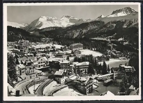 AK Arosa, Teilansicht mit Hotel im Schnee
