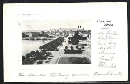 AK Zürich, Utequai mit Kirche