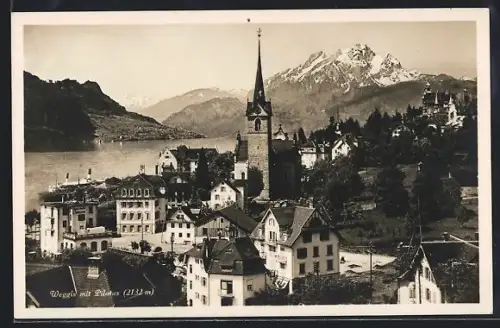 AK Weggis, Teilansicht mit Kirche gegen Pilatus