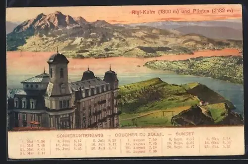 AK Rigi-Kulm, Hotel und Pilatus bei Sonnenuntergang