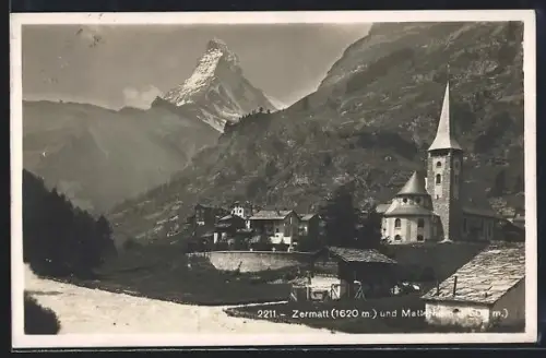 AK Zermatt, Kirche und Matterhorn