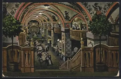 Künstler-AK Bern, Gasthaus Kornhauskeller, Innenansicht