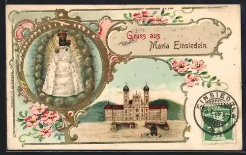 Künstler-AK Maria Einsiedeln, Wallfahrtskirche mit Gnadenbild