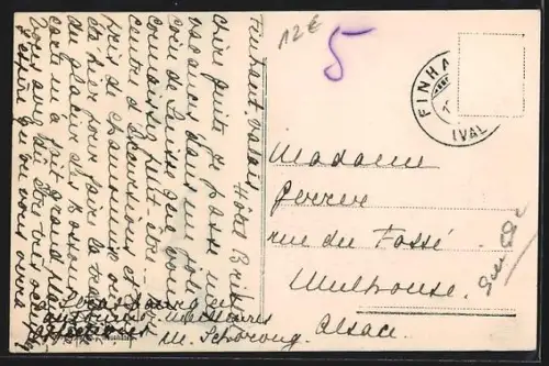 AK Finhaut, Ortspartie mit Eisenbahnbrücke