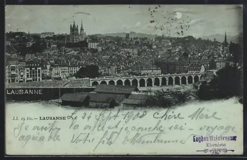 Mondschein-AK Lausanne, Teilansicht mit Kirche