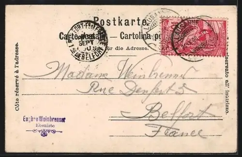 Mondschein-AK Lausanne, Teilansicht mit Kirche