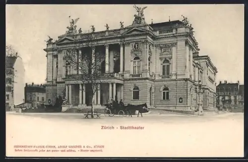 AK Zürich, Stadttheater mit Pferdewagen