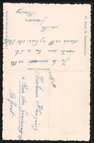 AK Basel, Strassenpartie mit St. Antoniuskirche