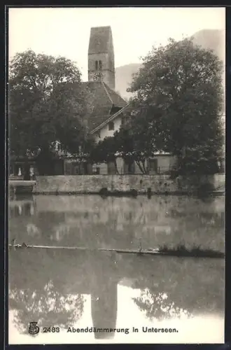 AK Unterseen, Wasserpartie mit Kirche