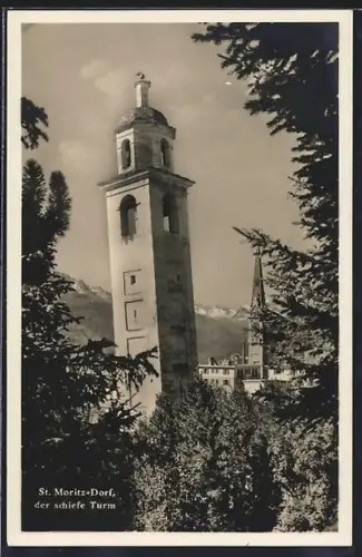 AK St. Moritz-Dorf, Blick auf den schiefen Turm