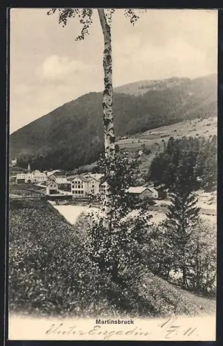 AK Martinsbruck, Teilansicht des Ortes mit Birke