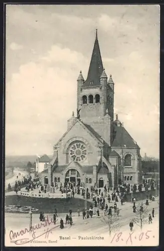 AK Basel, Strassenpartie bei der Pauluskirche