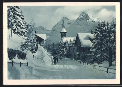 AK Arosa, Dorfmitte im Winter