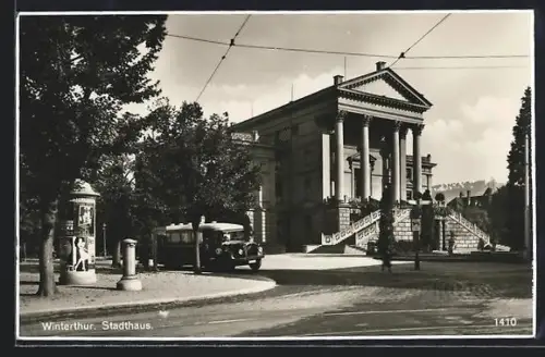 AK Winterthur, Strassenpartie mit Stadthaus