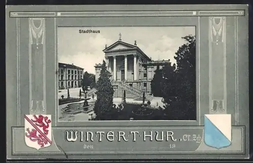 AK Winterthur, Stadthaus mit Wappen im Passepartout
