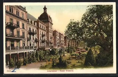 AK Interlaken, Strassenpartie mit Hotel Viktoria