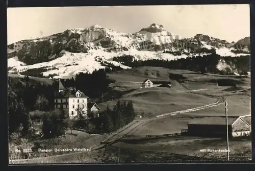 AK Weissbad, Pension Belvedère mit Gebirgspanorama