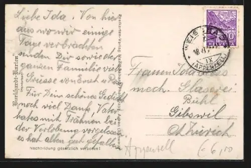 AK Weissbad, Pension Belvedère mit Gebirgspanorama