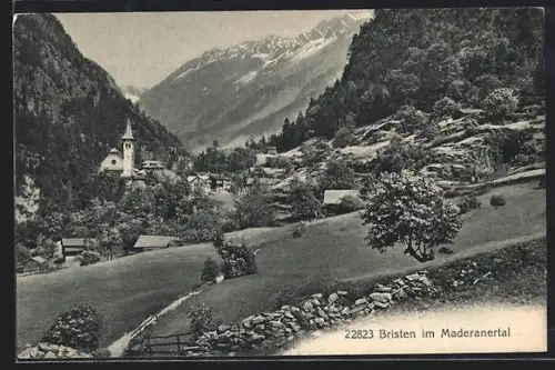 AK Bristen im Maderanertal, Teilansicht des Ortes mit Kirche