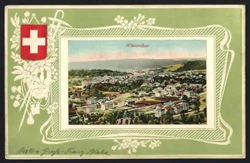 AK Winterthur, Blick über den Ort, Wappen