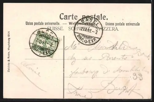 AK Basel, Zentralbahn-Platz mit Hotel Euler