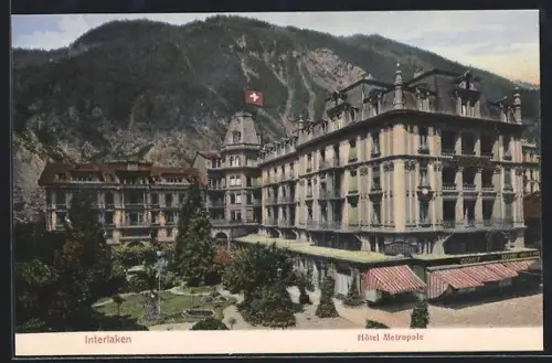 AK Interlaken, Hotel Metropole mit Bergpanorama
