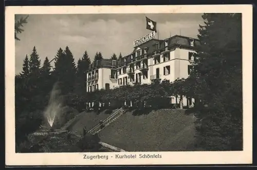 AK Zugerberg, Kurhotel Schönfels mit Schweizer Flagge
