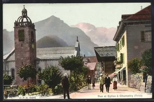 AK Champéry /Valais, Rue et Eglise