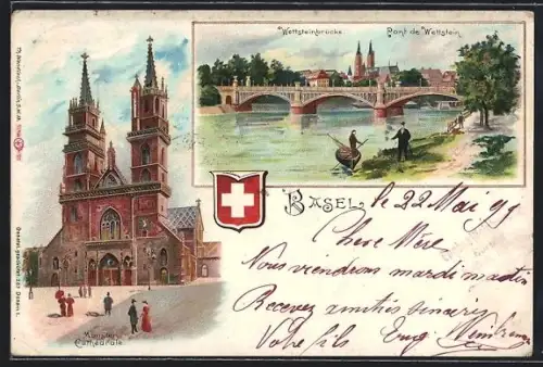 AK Basel, Münster-Cathedrale, Wettsteinbrücke und Pont de Wettstein