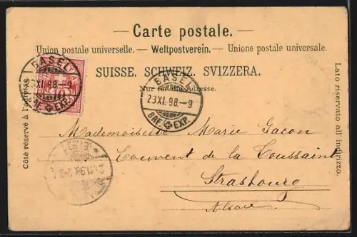 Lithographie Basel, Ortsansicht im Mondschein