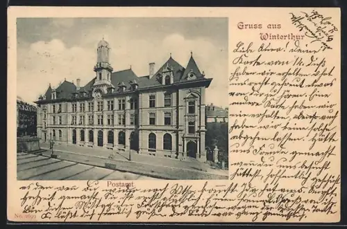 AK Winterthur, Postamt mit Strassenpartie