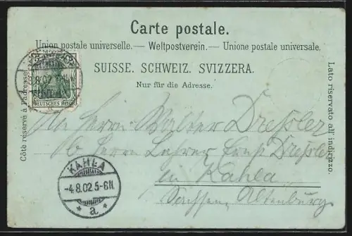 Mondschein-Lithographie Grindelwald, Bahnhof im Ort, Kirche und Wetterhorn, Gletscher Grotte