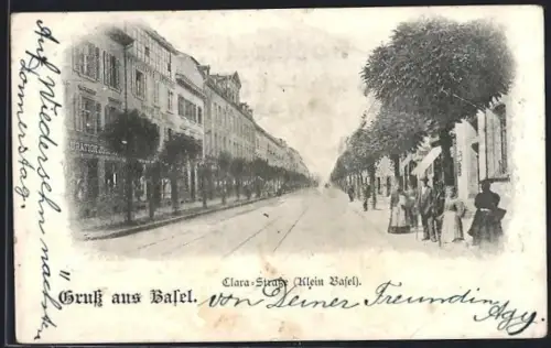 AK Basel, Clara-Strasse mit Restaurant