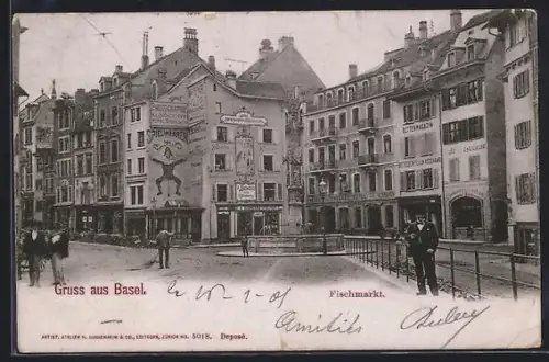 AK Basel, Hotel zum Storchen, Cafe Restaurant am Fischmarkt