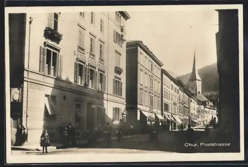 AK Chur, Poststrasse mit Hotel Lukmanier