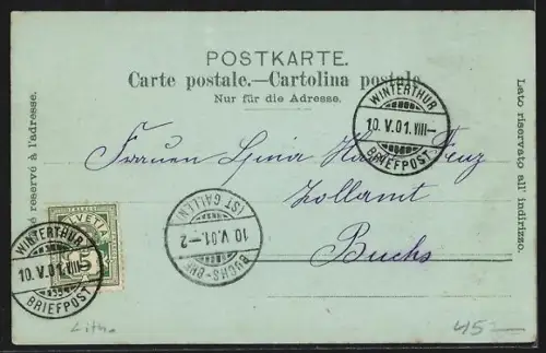 Mondschein-Lithographie Winterthur, Ortsansicht aus der Vogelschau