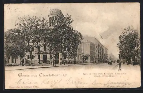 AK Berlin-Charlottenburg, Strassenpartie an der Kas. d. Füs.-Bat. Königin Elisabeth