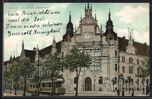 AK Berlin-Neukölln, Königliches Amtsgericht und Strassenbahn