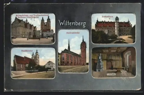 AK Wittenberg / Elbe, Lutherhaus, Rathaus und Schlosskirche