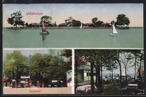 AK Steinhude am Meer, Strand-Restaurant Rataskeller, Garten, Ortsansicht