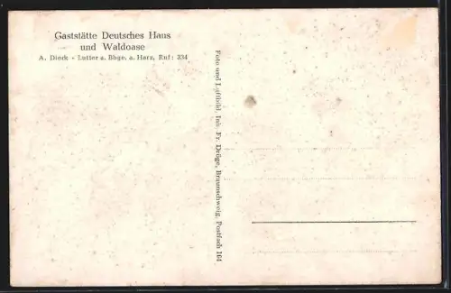 AK Lutter a. Bbge., Gaststätte Deutsches Haus und Waldoase A. Dieck, Volksbank, Teich, Ortsjubiläum 1000 Jahre