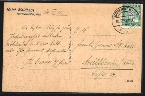AK Badenweiler /Schwarzwald, Hotel Waldhaus mit Anlagen