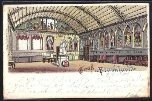 Lithographie Alt-Frankfurt, Kaisersaal im Römer