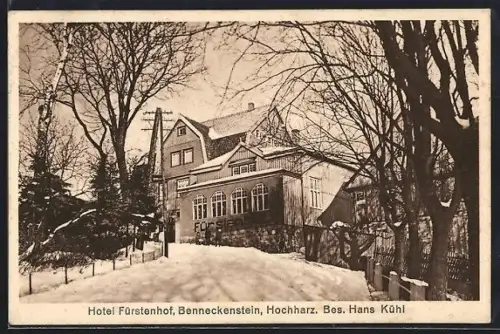 AK Benneckenstein /Harz, Hotel Fürstenhof Hans Kühl im Winter