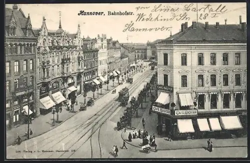 AK Hannover, Bahnhofstrasse mit Strassenbahn