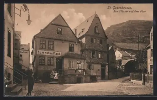 AK St. Goarshausen, Strasse am Plan mit Gasthaus zum roten Kopf