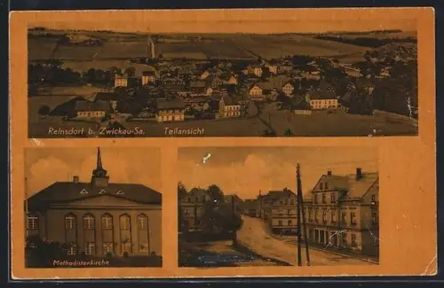 AK Reinsdorf b. Zwickau, Teilansicht, Methodistenkirche, Strassenpartie